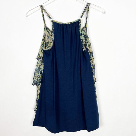 Eyeshadow Ruffled Tiered Floral Print Camisole Tank Top. Blue/Green. Size M - Picture 10 of 11